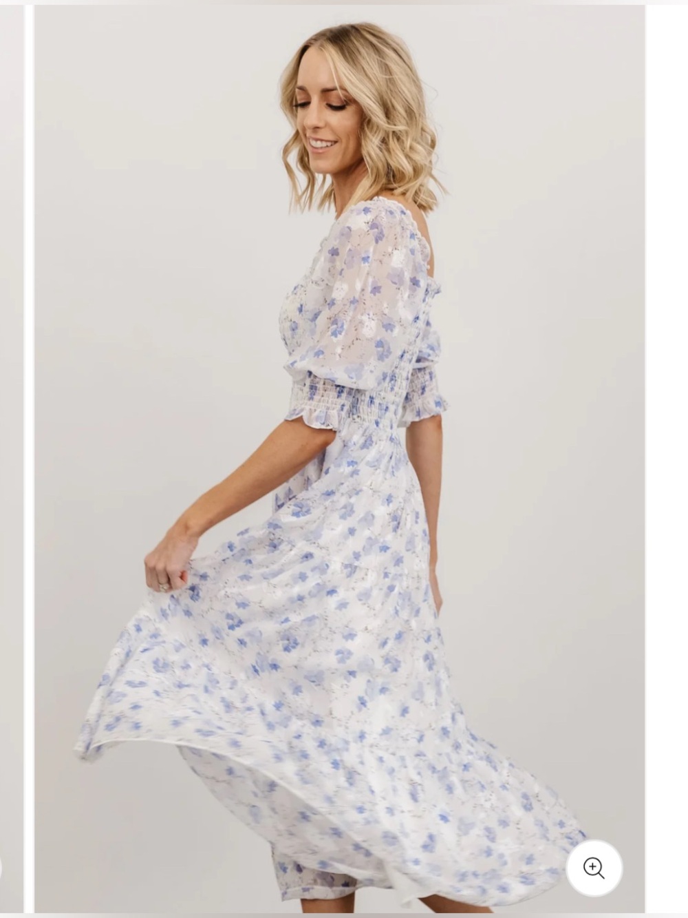 Light Blue Floral Smocked Bodice Maxi Dress - Baltic Born - Size S
